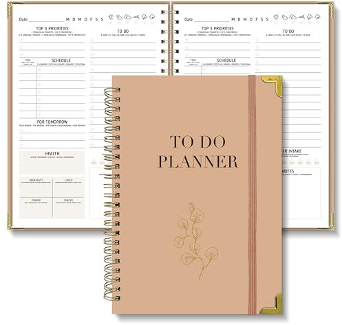 BIROYAL Planificador diario sin fecha, cuaderno con lista de tareas, agenda de planificación, cuaderno en espiral, 120 páginas/60 hojas, 148 x 210 mm, cubierta dura para oficina, escuela, organizador,