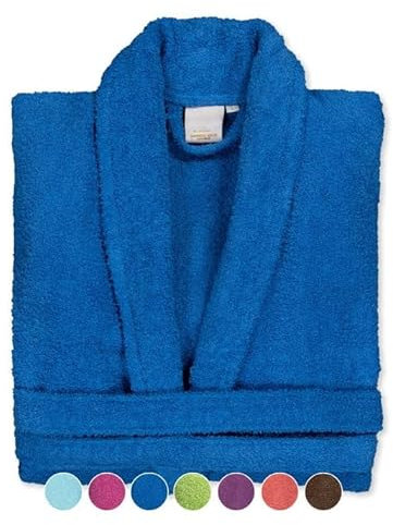 BOSKIMO Peignoir de Bain Unisexe 100% Coton - Peignoir Doux et Absorbant pour Homme et Femme - Avec Capuche (FR/ES, Alpha/lettres, M, Taille normale, Taille normale, Bleu, Sans Capuche)