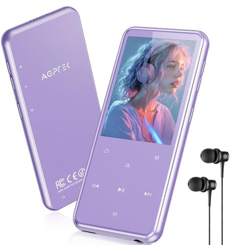 AGPTEK 64GB MP3 Player Bluetooth 5.3 mit 2,4 TFT Farbbildschirm, HiFi Musik Kinder MP3 Player mit Lautsprecher, Touch-Tasten, FM-Radio, E-Book, Aufnahme, Unterstützung bis zu 128 GB, Lila