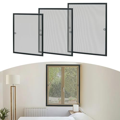 Zanzariera per finestra con telaio in alluminio, protezione dagli insetti, senza fori, 100 x 80 cm, zanzariera regolabile, kit fai da te, colore: antracite
