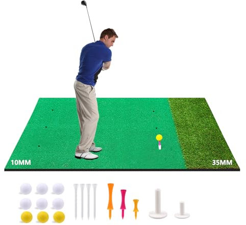 Golf Hitting Mat, Golf Practice Mats with 9 Tees & 9 Balls, 5x4ft Portable Outdoor Golf Training Mat for Home Backyard Sports Ground Garden Garage