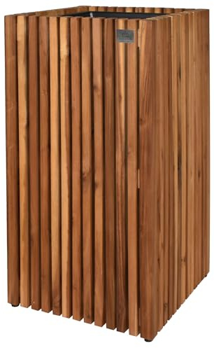 lamorenda Pflanzgefäß Pflanzkübel Blumenkübel Holz Akazie inkl. Kunststoffeinsatz 36,5 x 36,5 x 72 cm Innen- und Außenbereich Braun