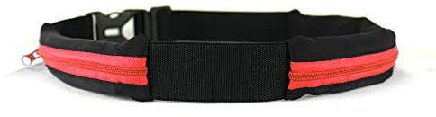 Ceinture Boa L'Original Sac Banane - 2 Poches Ultra Extensibles - Sport, Course a Pied, Jogging, Equitation, Fitness, Voyage, Randonnée -Range Telephone, Gourde, Anti Pick-Pocket Belt (Rouge, S)