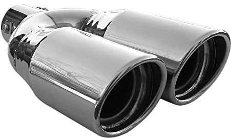 Universell Auspuffblende Doppelrohr Endrohr Edelstahl Auto Endrohrblenden Auspuffendrohr Auspuffrohr Tuning Schalldampf Blende Sport Rund Chrom Auspuffspitzen