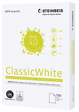 Steinbeis Classic White Recycelt A3 Papier 500 Blatt 80 g/m² hergestellt aus 100% Altpapier