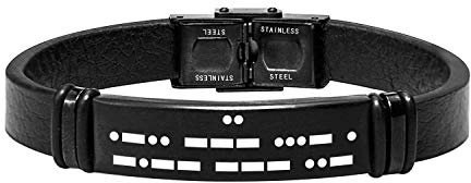 Uwows Morsecode Lederarmband für Männer - Secret Code Graviertes Armband - Freund, Vater, Ehemann - Versteckte Nachricht - Anpassbar - Schwarz