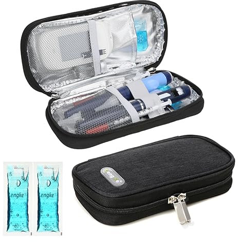 YOUSHARES Trousse à Insuline avec Poche de Glace - Sac Isotherme à Insuline pour Stylo d'insuline, Seringues, Aiguilles et d'autres Accessoires Medicaux pour Diabétique(Sac Noir avec Sac Glaciere