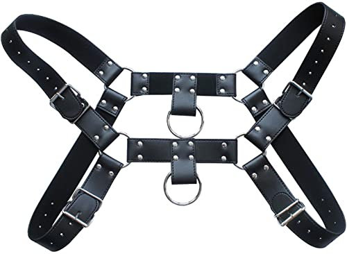 KeyinBox Herren Brustgurt Brust Harness Fetisch Fetisch Herren Brustgeschirr Bondage aus PU Leder, Verstellbar (Schwarz)