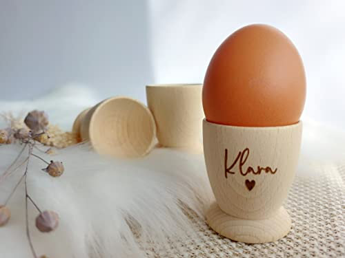 Eierbecher mit Name | Personalisierter Eierbecher zu Ostern | Holz Geschenk Idee Eierbecher | Frühstücks Becher | Natur Holz gedrechselt