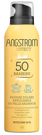 Angstrom Protect, Crema Solare Mousse per Bambini, SPF 50, 150 ml | Azione Idratante Istantanea, Indicata per Pelli Sensibili, Protezione Molto Alta