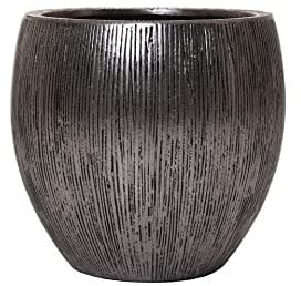 VIVANNO Blumentopf Pflanzkübel Fiberglas Silber Schwarz geriffelt Cairo 40x37
