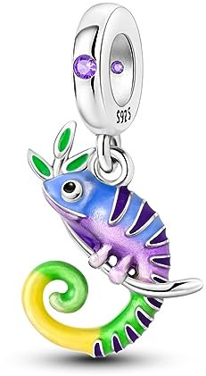 Parmuz Sterling Silver Charm Bracelet Necklace Dreamcatcher Feathers Tassel Chameleon Cat Dangle Charm Beads Birthday for Woman