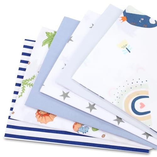 Baumwollstoff meterware 6 Stück je 50x80cm - Stoffe zum Nähen Patchwork Stoff Paket Stoffreste nähstoffe Baumwolle Weiß Blau