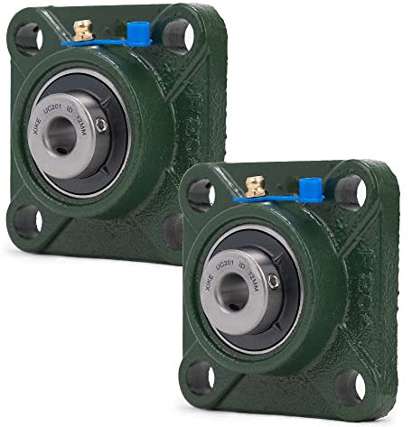 XiKe 2 Stück UCF201 Bohrung 12mm Stehlager mit quadratischem Flansch, Integrierte Gusseisenschale und selbstausrichtende Chromstahl-Lager.