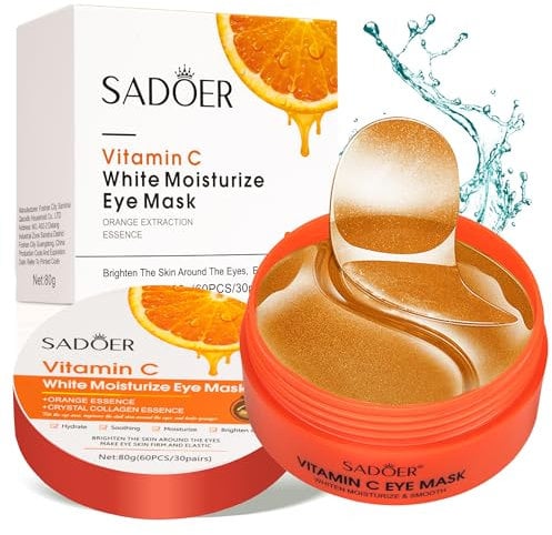 60 Pcs Vitamin C Serum Augenpads gegen Augenringe Tränensäcke Falten Puffiness Schwellungen,Anti-Aging Eye Pads mit Hyaluron & Kollagen Hyaluronsäure kühlende Augenpads Bio Frau/Männer