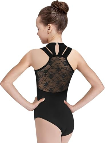DANSHOW Mädchentanz-Trikot aus Spitze Ballett-Tanktrikot für Mädchen Hohler Rücken aus Spitze für Tanz(23628-06-L)