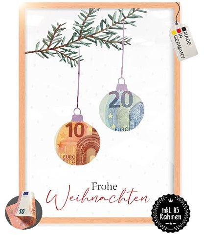 myDreamwork - Geldgeschenk Weihnachten - Verpackung Weihnachten - Geldgeschenk Weihnachten - Geldgeschenke im Rahmen (Weihnachtskugeln, Natur)