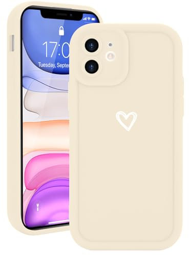 Micoden for iPhone 11 Case Cute Girls Silicone Shockproof Protective Bumper Case with Love Heart Pattern Design for iPhone 11-Cream