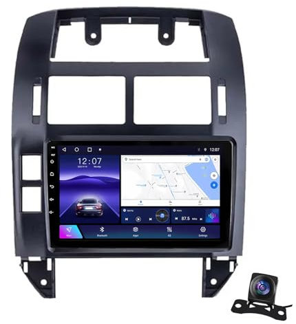 Estéreo para automóvil Android 12 de 2 DIN con pantalla táctil de 9 pulgadas para Volkswagen Polo Mk4 (2004-2009) con Carplay navegación GPS cámara de respaldo AHD controles en el volante radio FM/BT