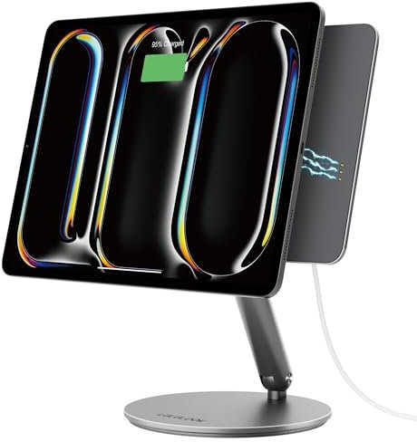 LULULOOK 【Mise à Niveau】 Support de Chargement magnétique sans Fil Uniquement pour iPad Pro 11 M4 (2024), Pliable, avec Base pivotante à 360°, en Aluminium, réglable de 18 W, avec câble USB C