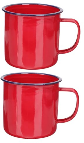 IMIKEYA 2 piezas Taza Esmaltada Roja Vintage Resistente al Calor Multifuncional para Hogar y Oficina Fácil de Limpiar y Saludable