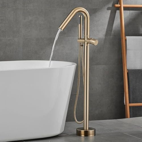KUNYOS Standarmatur Badewanne Mit Montage Hoher Auslauf 360° Drehung Armatur Für Freistehende Badewanne,Gold
