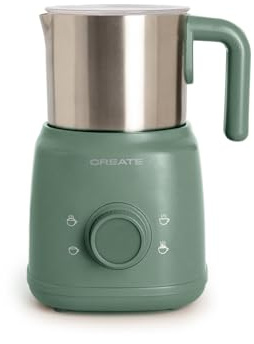 CREATE/MILK FROTHER RETRO/Milchaufschäumer und -erhitzer mit abnehmbarem Krug Salbeigrün/Magnetische Drehzubehörteile, 350ml, für kalte und warme Getränke, 500W