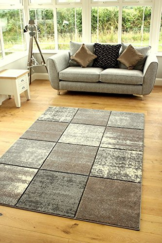 Vienna Modern Small Extra Large Mocha Brown Taupe Silver Marble Quality Thick Floor Long Carpet Runner Rugs (120x170cm)