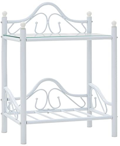 vidaXL Table de Chevet en Acier et Verre trempé Blanc 45 x 30,5 x 60 cm