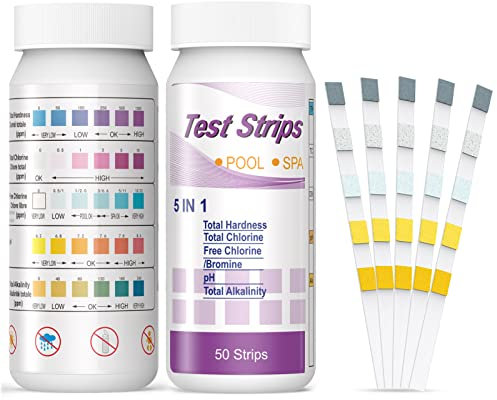 Homtiky PH Teststreifen Pool, 5 in 1 wassertester, Doppelpack 100 Stück Teststreifen für Pool, Trinkwasser pH-Wert/Chlor/Alkalinität und Wasserhärte Ideal für Swimming Pool Spa Thermenlandschaft