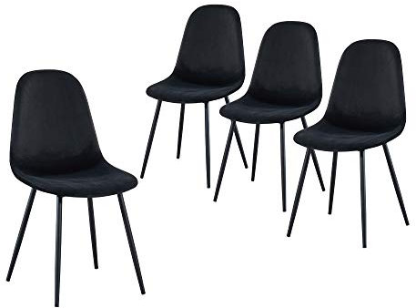 BAÏTA - Lot de 4 chaises Lena Velours Noir Pieds métal Noir