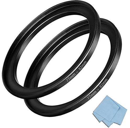 Komet Lot de 2 bagues Step Up de 77 mm à 82 mm - Accessoires de convertisseur d'objectif d'appareil photo, noir, alliage d'aluminium