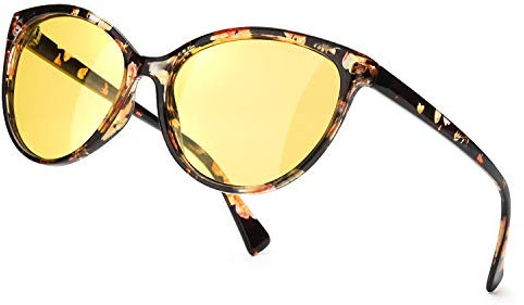 TJUTR Lunettes de Vision Nocturne Polarisées pour Femmes, Lunettes de Conduite Nocturne HD réduisent l'éblouissement Lunettes de nuit Protection UVA UVB (Floral/Jaune)