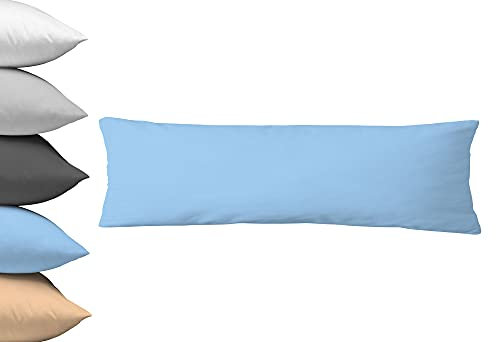Kopfkissenbezug 40x145cm, Seitenschläferkissen, Serie Jasmin, Delphinblau, 40 x 145cm, 100% Baumwolle