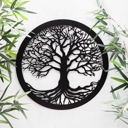 Annibells Black Tree Of Life Metal Round Wall Art Garden Sculpture Plaque Home Decor 40cm
