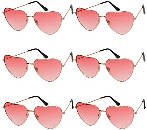 WEDNOK 6 Paare Herz Sonnenbrille Hippie Brille Herzform Gläser Rosa Partybrille Retro Kostümbrille für 60er 70er 80er 90er Party Kostümzubehör Karneval Fasching Maskerade Damen Herren
