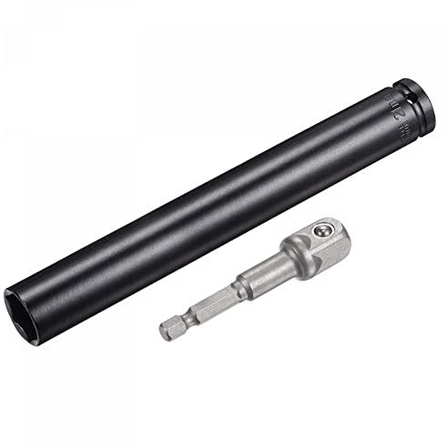 sourcing map 1/2 Drive Socket Accessory Set, 21mm Deep 6-Point Impact Socket 8 Length and 1/4 Hex Shank Adapter