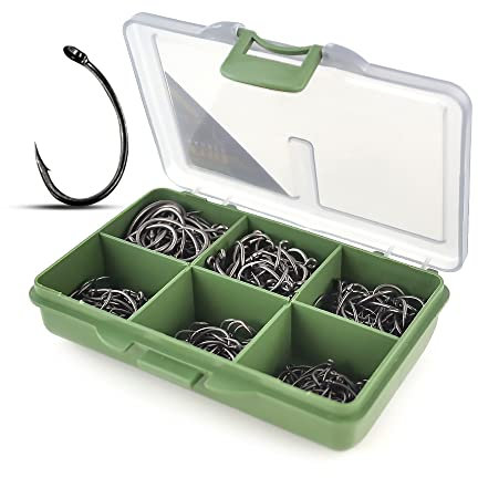 Hirisi Tackle 300 Stück Karpfen-Angelhaken, PTFE-beschichtet, mit Widerhaken, in Box X612