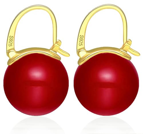 Huge Tomato Perlenohrringe, Ohrhänger mit Perlen, 14mm große Perlenohrringe mit Sterlingsilber, Weihnachtsgeschenke Geburtstagsgeschenk für Frauen,14K Gold überzogener Verschluss