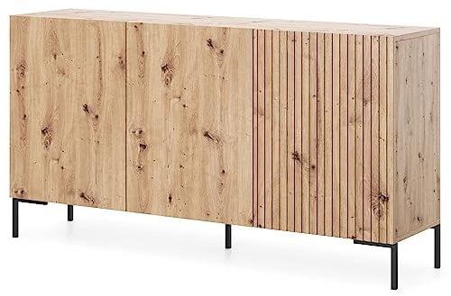 Selsey Lammelo - 3-türig Sideboard mit Lammelen in Wotan Eiche, 140 cm breit