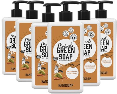 Marcel's Green Soap - Handseife Sandelholz & Kardamom - Flüssigseife Spender - 100% Umweltfreundlich - 100% Vegan - 97% Biologisch abbaubar - 6er-Pack - 500 ml