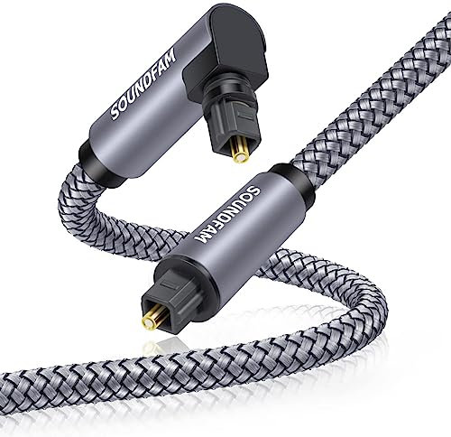 SOUNDFAM Cavo Audio Digitale Ottico 3m - Connettore a 90°, Intrecciato, Scocca Metallica - Grigio Singolo a 90° Toslink