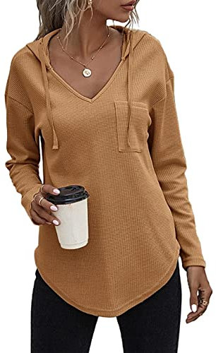 Cuptacc Hoodie Damen Sweatshirt Hooded Jacket Hoodie Long Sleeve Sport Style Casual Fitness Basic Training Kamel XL