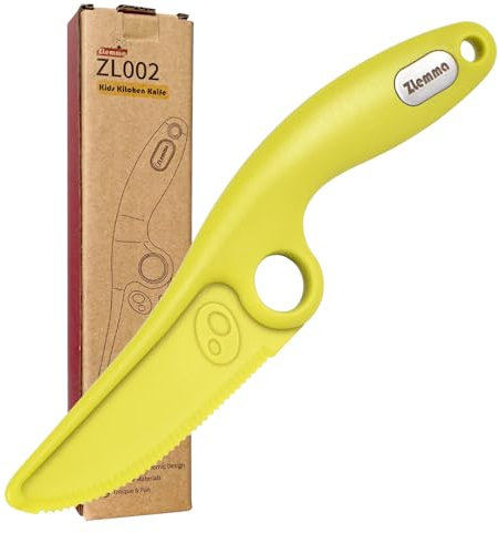ZLemma Couteau de Cuisine pour Enfants avec Anneau Éducatif, Bord dentelé unique, sûr mais tranchant pour une coupe sûre(Vert avocat)