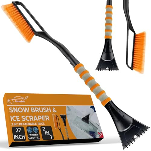 Xtremeauto Ice Scraper Snow Brush - 2 in 1 Car Windscreen Window Long Scraper Brush Car Ice Scraper For Windscreen, Foam Grip Car Window Scraper With Long Handle, 27 Detachable Icescraper