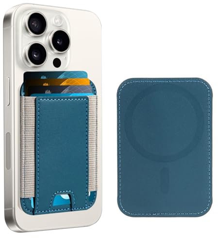 AFARER Magnetische Karten schutzhülle für iPhone Magesafe,Magsafe kartenhalter Leather,Magesafe Wallet für iPhone 12/13/14/15/16,magsafe geldbörse Slim Wallet,Blau