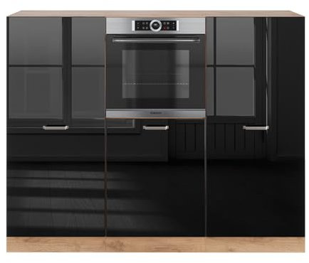 Vicco Küchenblock R-Line, Schwarz Hochglanz/Goldkraft Eiche, 180 cm ohne Arbeitsplatte
