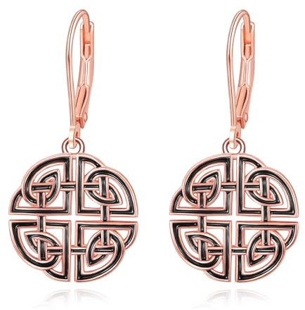 Rose Gold Celtic Knot Dangle Earrings 925 Sterling Silver Rose Gold Leverback Earrings Rose Gold Drop Earrings Celtic Knot Jewellery Gifts for Women