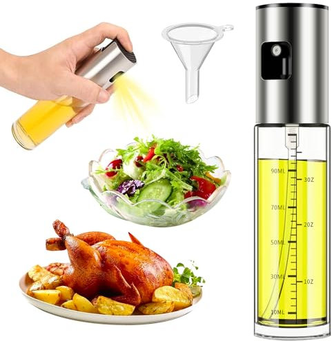 Ölsprüher Zum Kochen,100ml Öl Sprühflasche Edelstahl und Glas Sprühflasche Öl Professioneller ÖlsprüHer für Speiseöl mit Skala und Trichter Ölspray Zum Kochen Salat, Grillen, Backen In der Küche