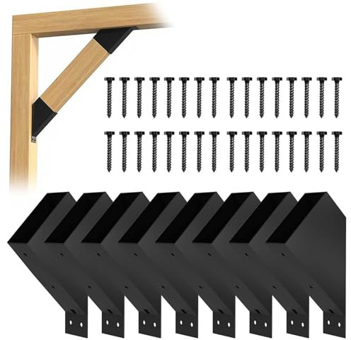 Staffe per pergola, staffa di supporto angolare a 45 gradi, connettore resistente per pali in legno da 5 x 10 cm, facile installazione, per gazebo, pergole da patio (8 pezzi)